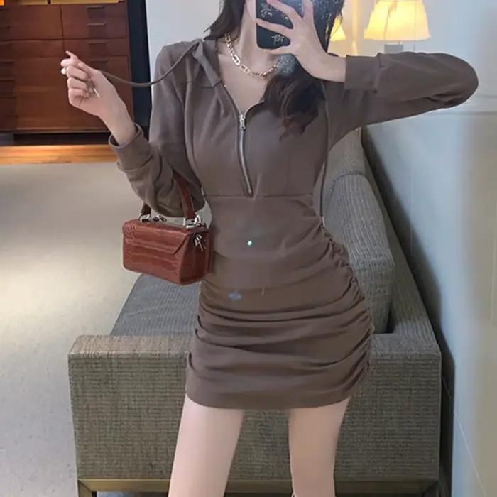 Robe moulante femme printemps automne nouvelle Collection élégante gris noir taille minceur