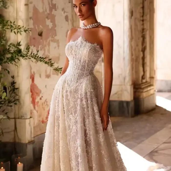 Robe De bal en dentelle brillante robes De mariée royales chérie longue queue