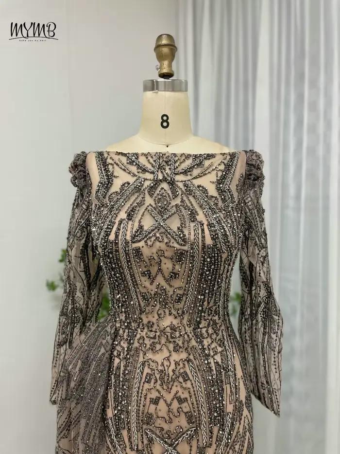 Robe de soirée MYMB en polyester sirène perlée avec train latérale pour femmes mariages et cérémonies spéciales