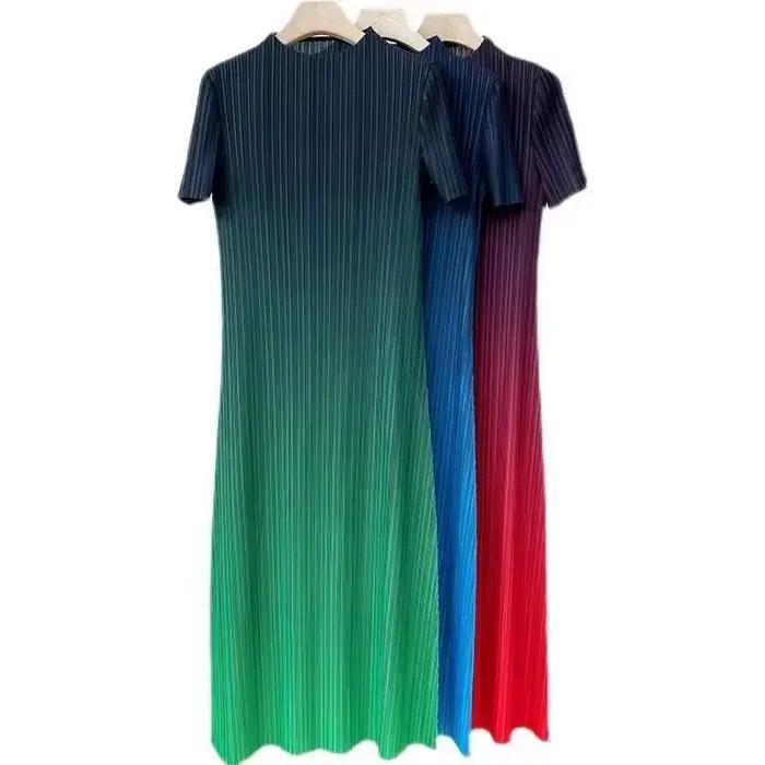 Robes longues robes de soirée élégantes femme Miyake robe plissée femme dégradé longue mode ample couture drapé robe de fond
