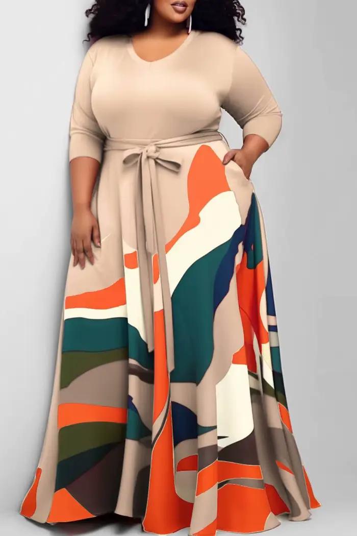 Robe décontractée grande taille rouge imprimé partout