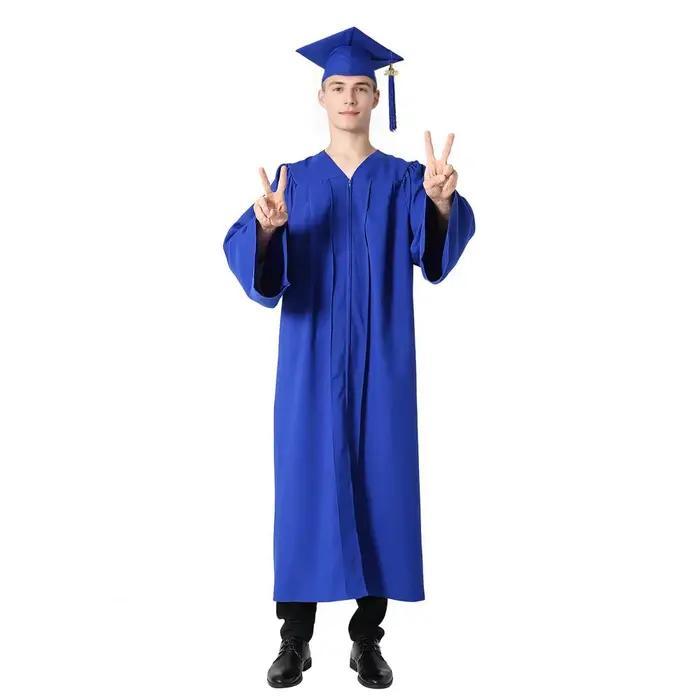 Robe de remise des diplômes batik pour femmes en polyester avec chapeau à col en V pour cérémonies de fin d'études et débuts de carrière