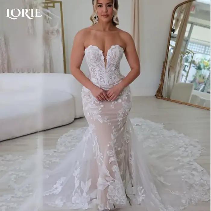 LORIE Boho robes de mariée sirène dentelle bretelles chérie plage robe