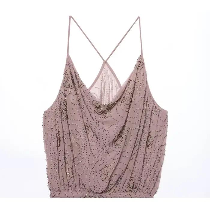 MUJER paillettes Tulle Mini robe femmes froncé Slip robes courtes pour femme de luxe fête
