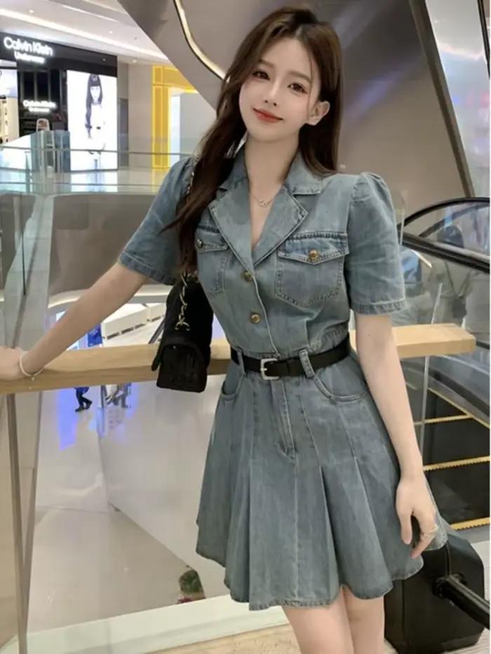 Robes féminines Coquette moulante plage Sexy Corset robe femme serré Denim mode été 2025 Style coréen vêtements une pièce