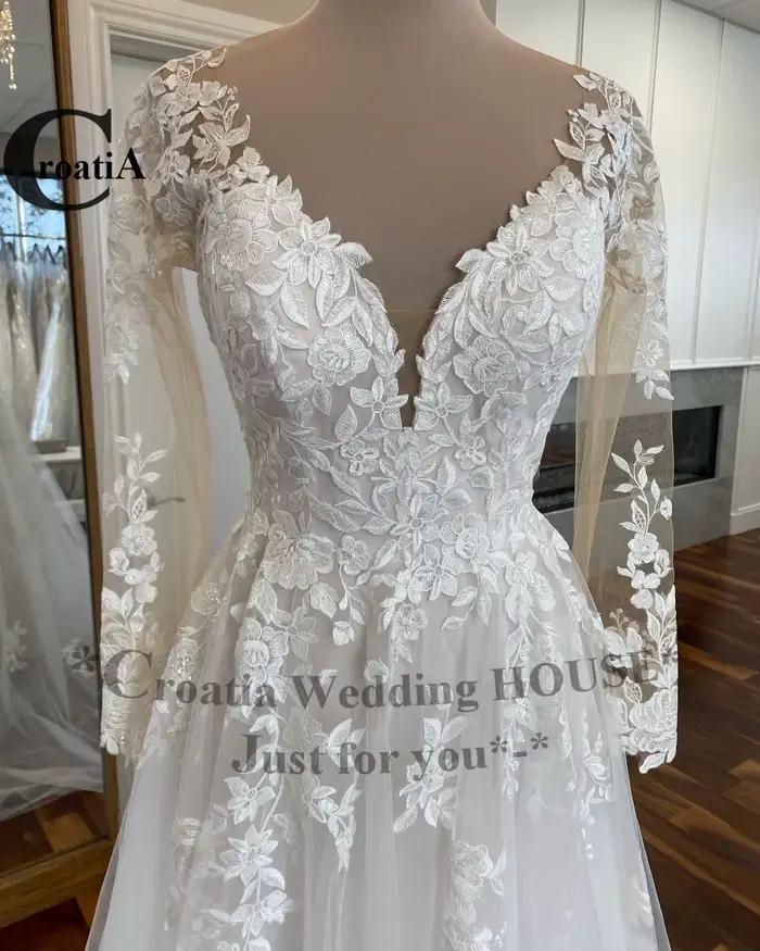 Croatie mode robes De mariée nouveau Robe De Noiva manches longues chapelle Train Gelinlik dubaï