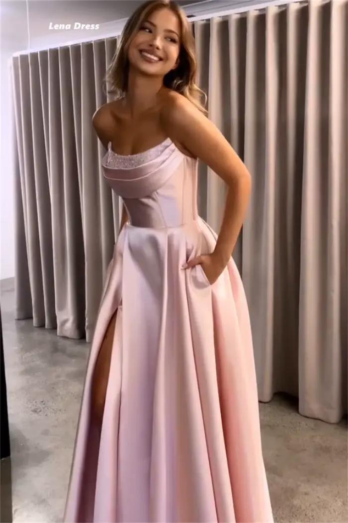 Lena rose Robe De Cocktail Femme Satin tissu robes élégantes sur mesure