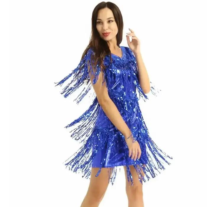 Robe de danse latine à franges et sequins pour femmes