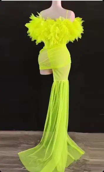 Robe de soirée sirène en tulle vert néon