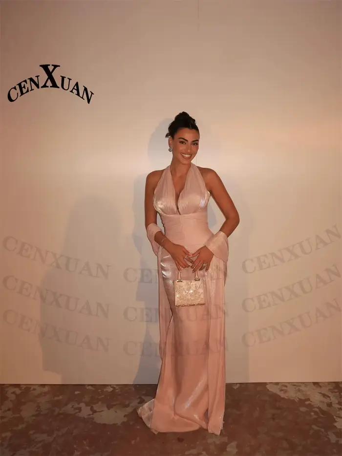 Robe de soirée moderne CENXUAN avec col halter sans manches