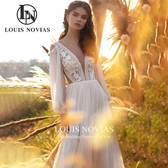 Modiis-Robe de mariée à manches longues avec broderie
