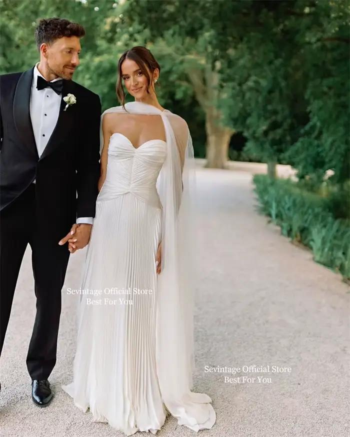 Sevintage ivoire Simple sirène robes de mariée chérie Satin longues