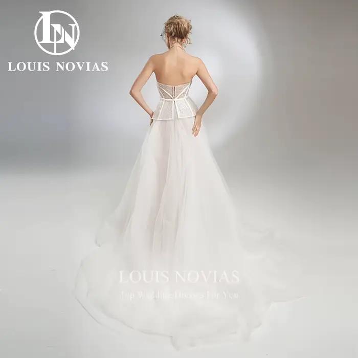 Robe de mariée trapèze, torsadée, élégante, sexy, perlée, pailletée