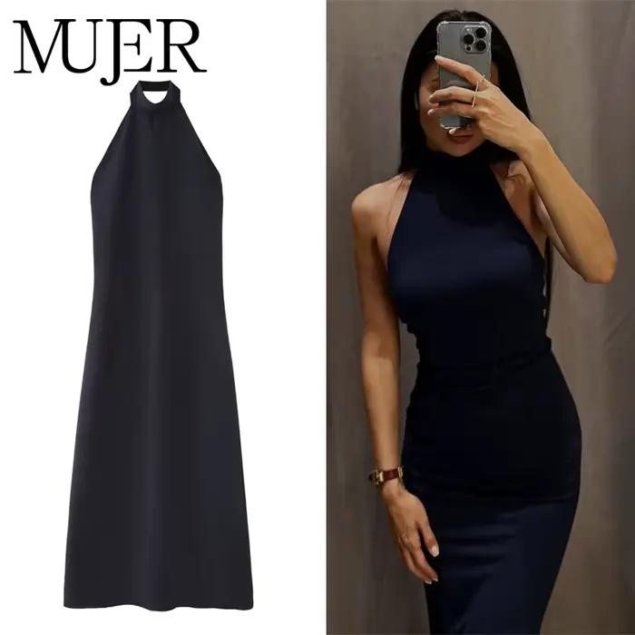 MUJER froncé licou robe femme épaules dénudées robes longues pour les femmes Sexy dos nu