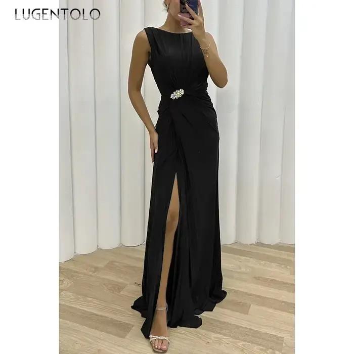 Robe longue sexy à col rond pour femmes