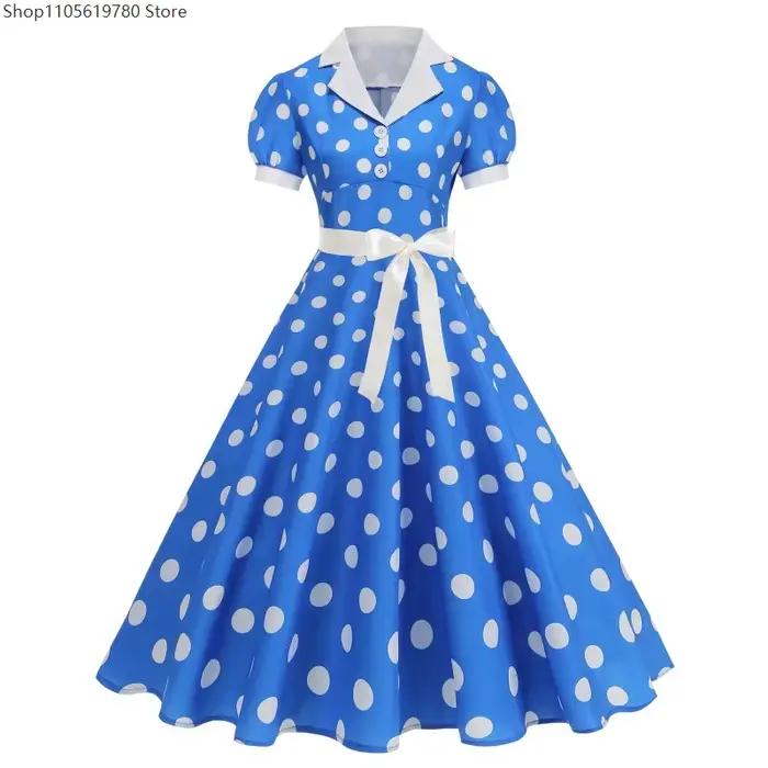 Robe vintage à pois des années 50 et 60 pour femmes