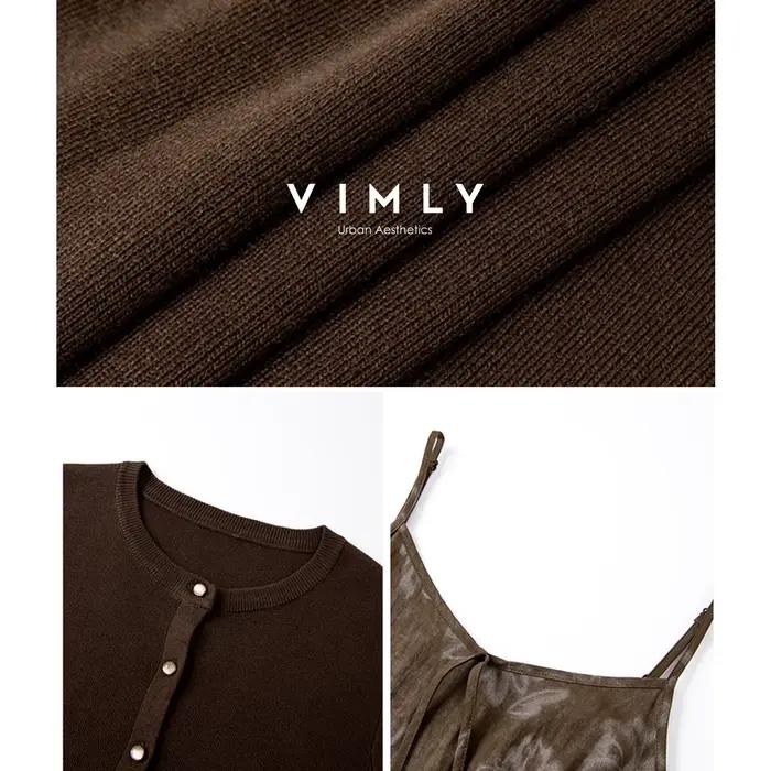 VIMLY Tenues de Vacances Femme 2026 Ensembles Robes Décontractées Manches Longues Cardigan Tricoté Robe Longue à Bretelles Vêtements d'Automne pour Femmes A2957