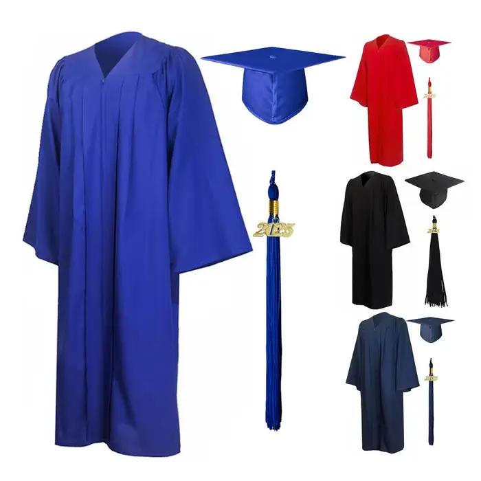 Robe de remise des diplômes batik pour femmes en polyester avec chapeau à col en V pour cérémonies de fin d'études et débuts de carrière