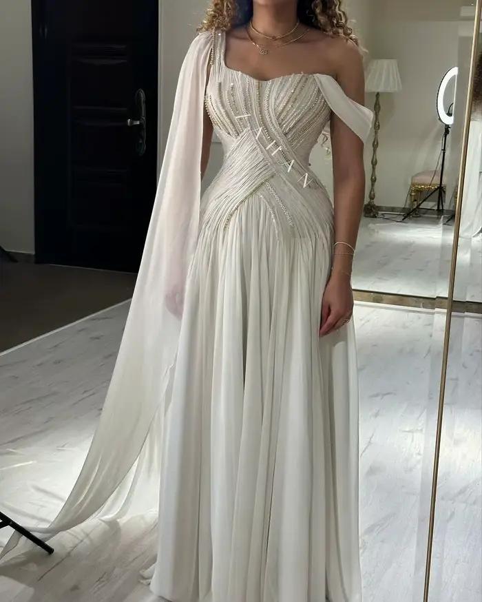 Robe de Soirée Longue en Tulle Blanc pour Femme
