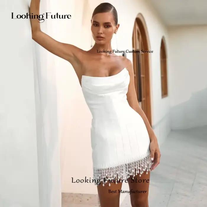 Robe de mariée courte élégante en satin blanc
