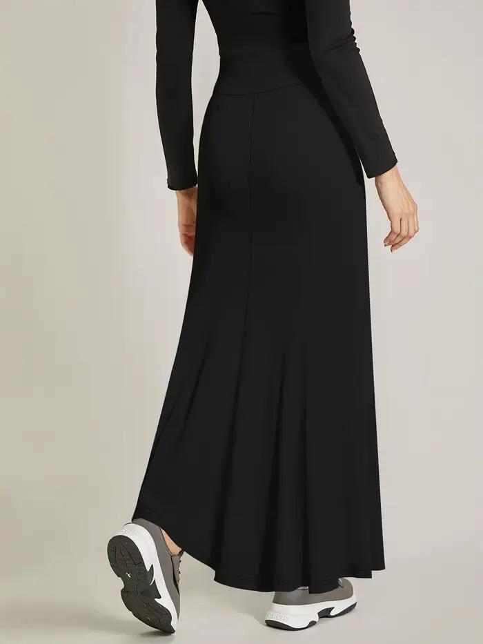 Jupe trapèze en polyester et élasthanne pour femmes, silhouette longue, style moderne, adapté aux saisons printemps et été, idéal pour les vacances tropicales et les tenues décontractées en extérieur