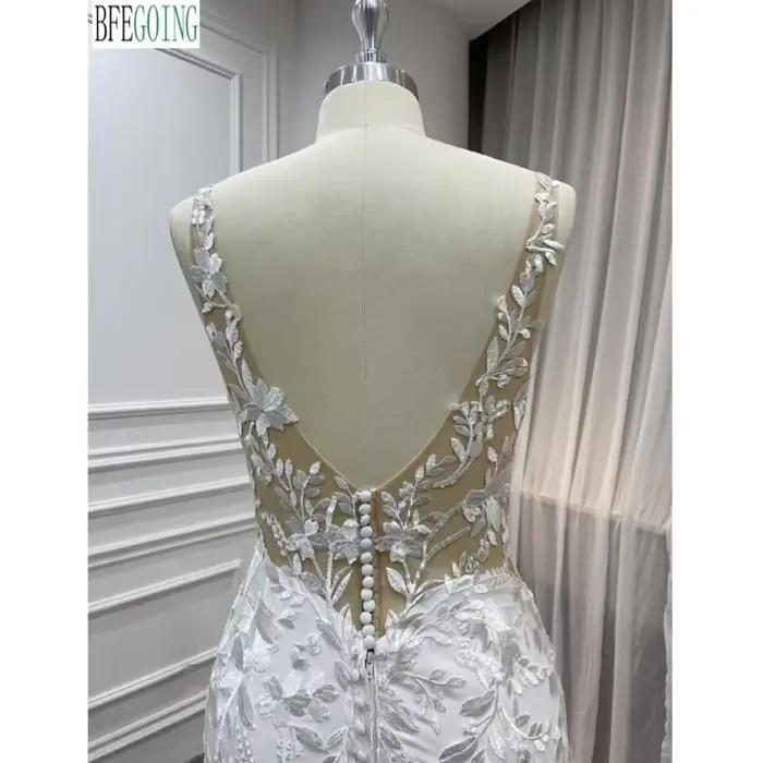 Robes de mariée sirène/trompette en mousseline de soie et crêpe en dentelle
