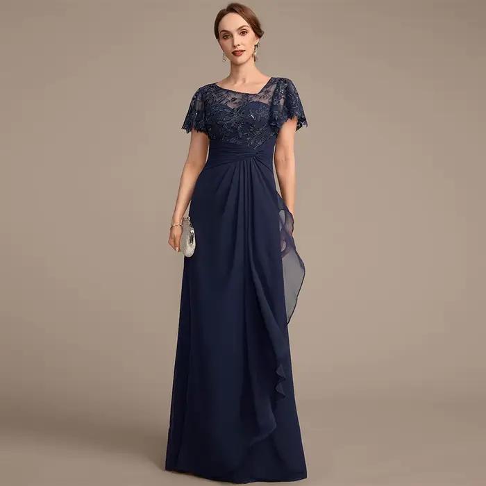 Robe de soirée bleu marine pour mère de la mariée