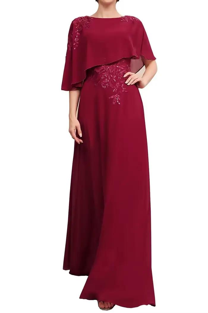 Robe de mère de la mariée élégante longue en mousseline avec soutien-gorge intégré pour occasions spéciales et cérémonies de mariage