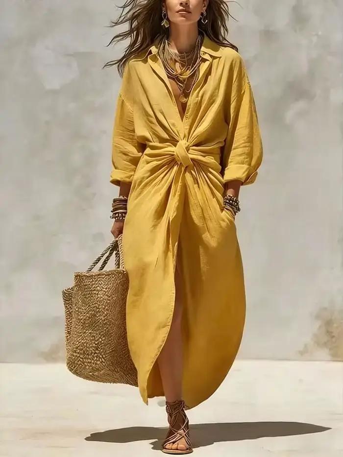 Robe longue élégante en lin pour femme