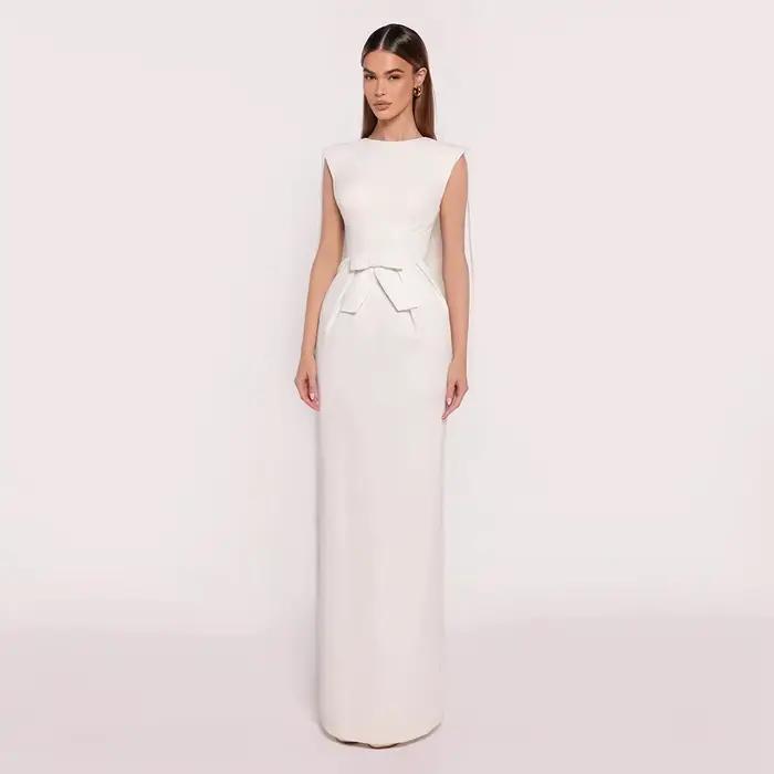 Robe de soirée personnalisée col rond sans manches drapée coupe colonne pour femme 2025