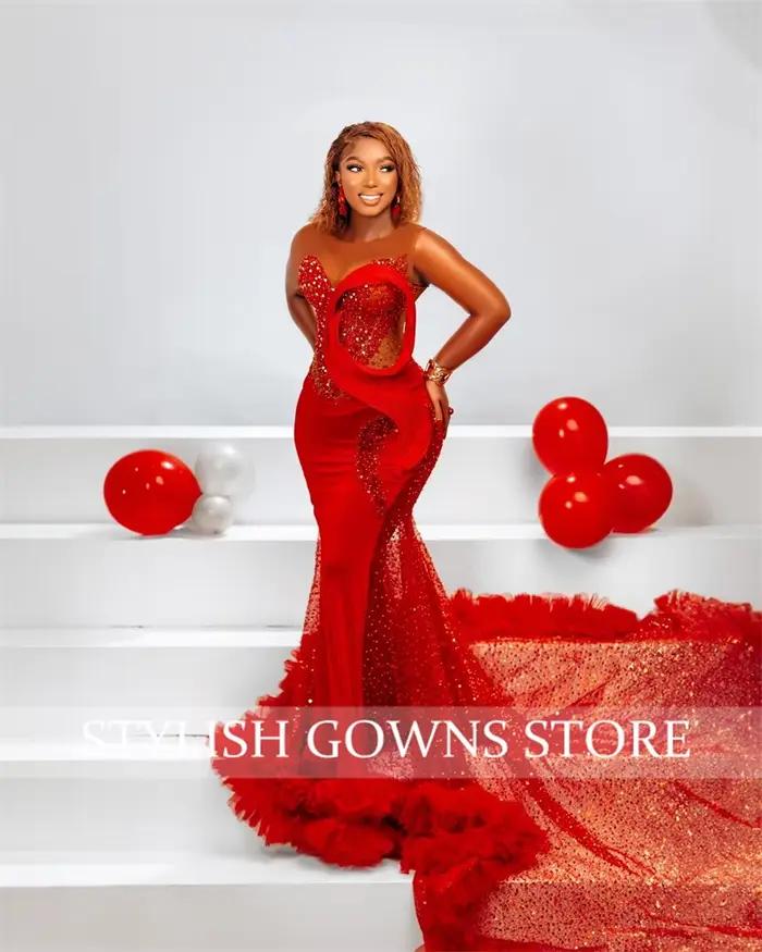 Robe de soirée rouge à col rond pour femmes