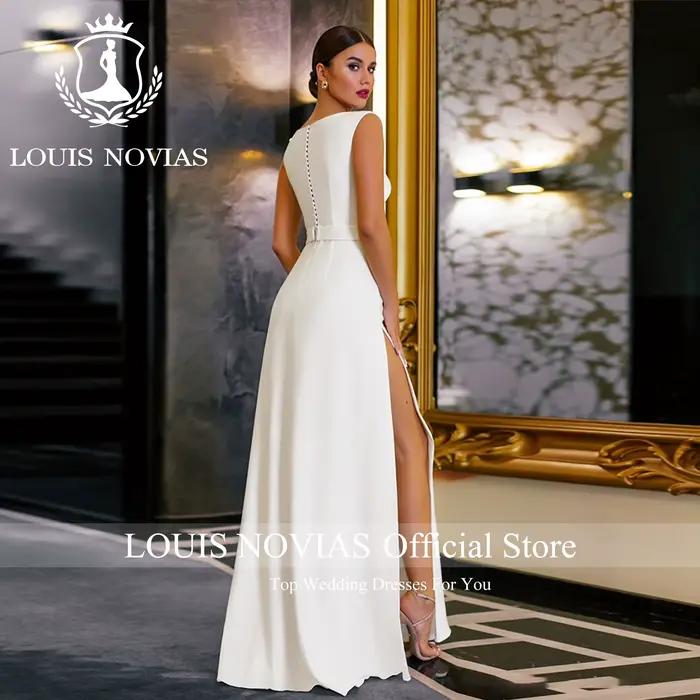 LOUIS NOVIAS sirène Satin robe De mariée pour les femmes gracieuse SCOOP Mit Cape côté fendu 2 en 1