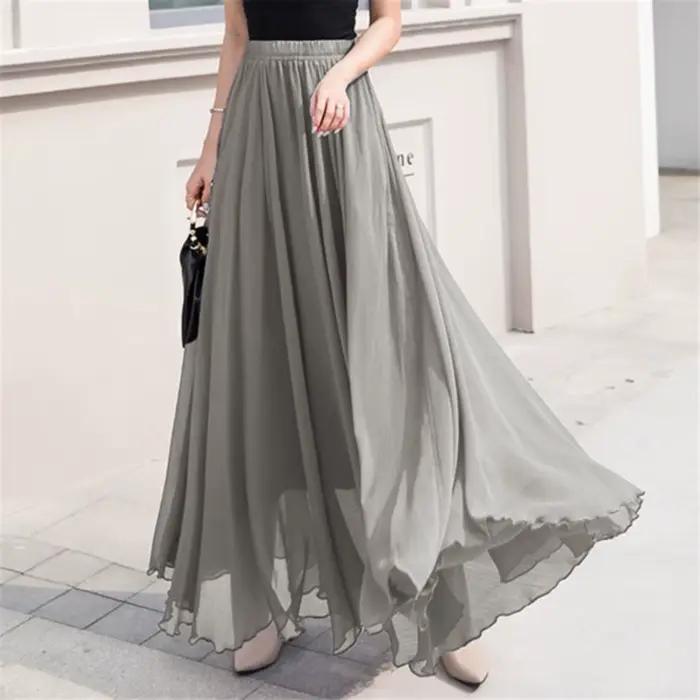 Jupe patineuse longue taille haute en mousseline de soie pour femme, polyester haute élasticité, style décontracté, adapté aux quatre saisons, couleurs vibrantes et douces, pour les femmes d'âge moyen, occasions quotidiennes et festives