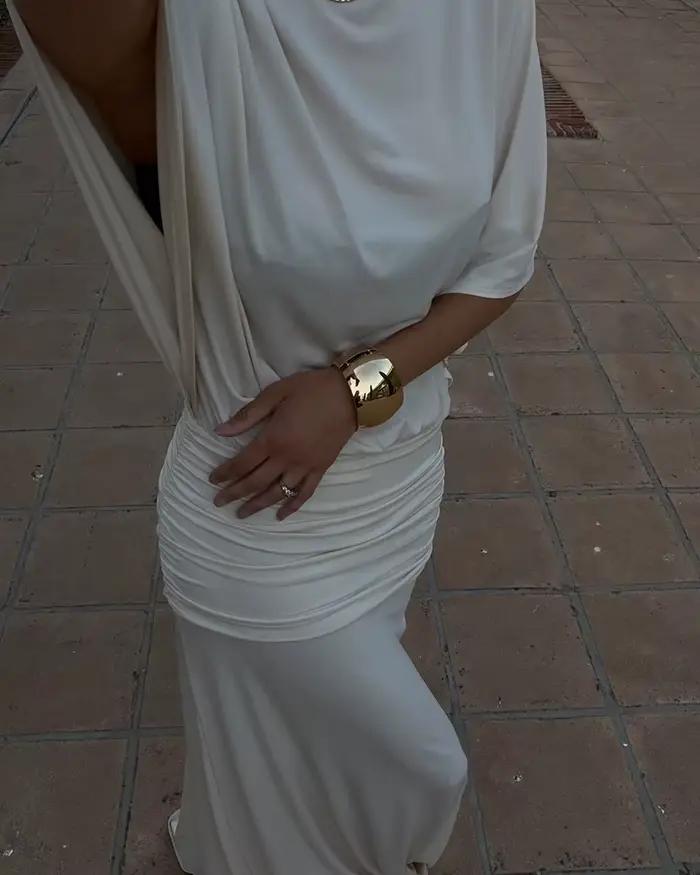 Robe longue plissée pour femme