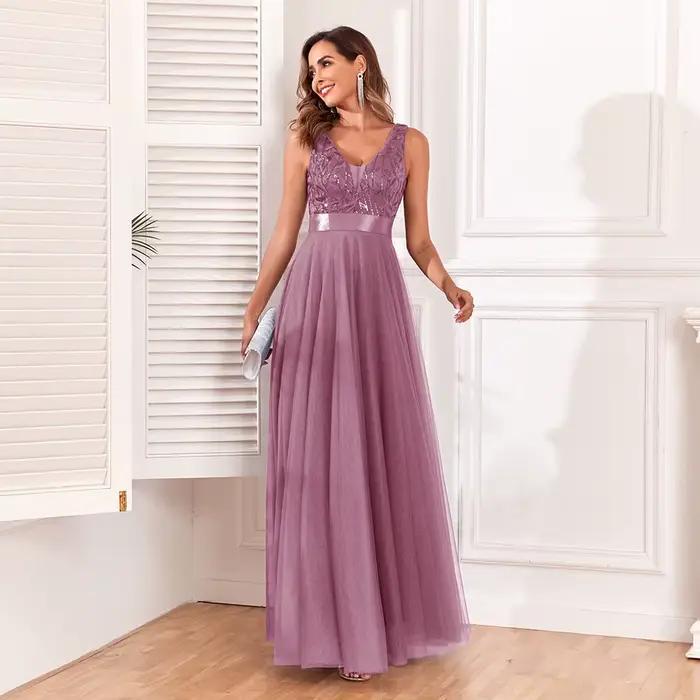 Robe de soirée sans manches à col en V