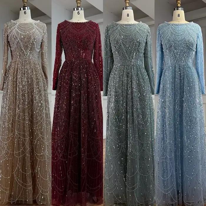Luxe vert Olive à manches longues perlée une ligne robe de soirée pour la fête de mariage bal Serene Hill 2025 personnalisé LA72738B grande taille