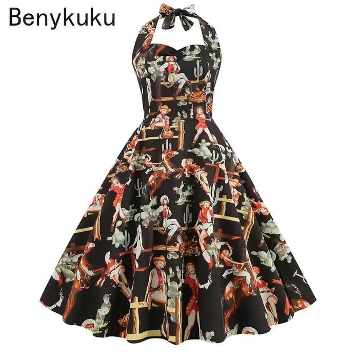 Robe rétro à col licou pour femme
