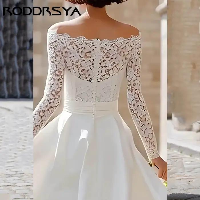 RODDRSYA hors de l'épaule une ligne dentelle robe de fiançailles Satin à manches longues