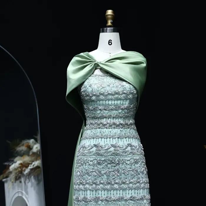 Sharon Said arabe sauge vert luxe dubaï robe de soirée avec Cape Champagne 2026 femmes robes de fête de mariage SS238B personnalisé