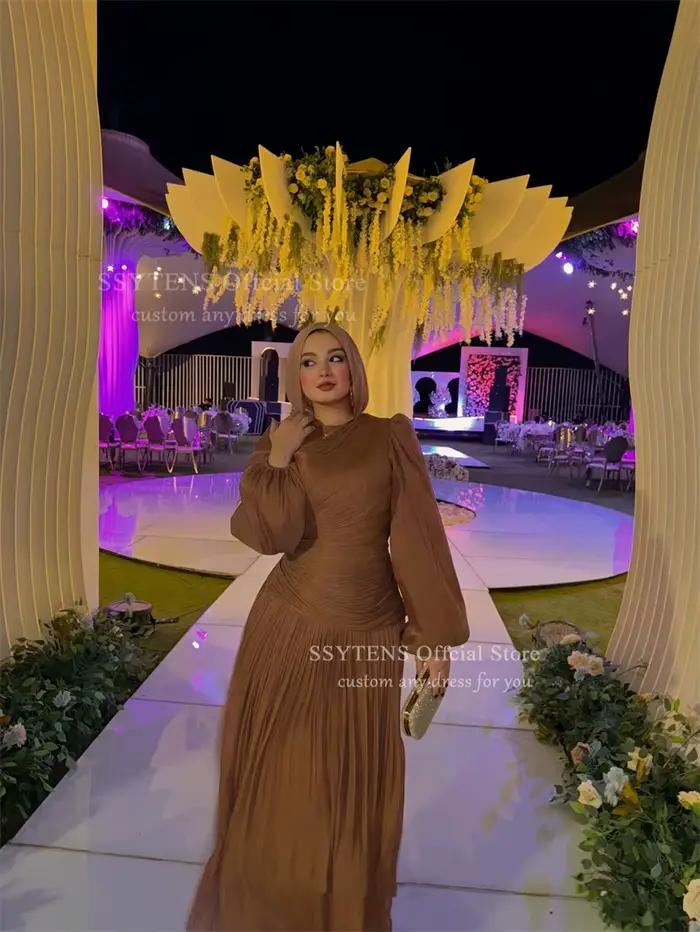 SSYTENS robes de soirée en soie modeste pour les femmes manches longues
