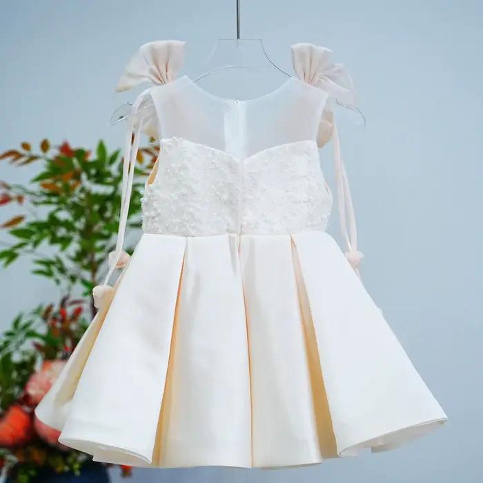 Jill Wish J582 Eleagnt Champagne robe de fille de fleur perles avec nœud princesse enfants mariage 1er anniversaire
