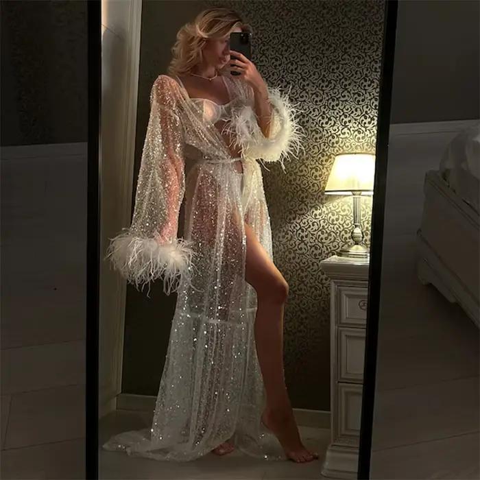Dames Club fête Coquette Transparent brillant Robe Maxi robes pour femmes mariée mariage matin luxe