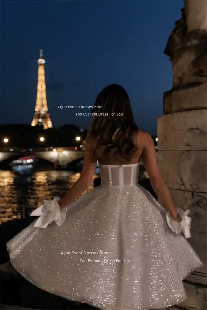 Xijun paillettes longues Robes De mariée chérie sans manches