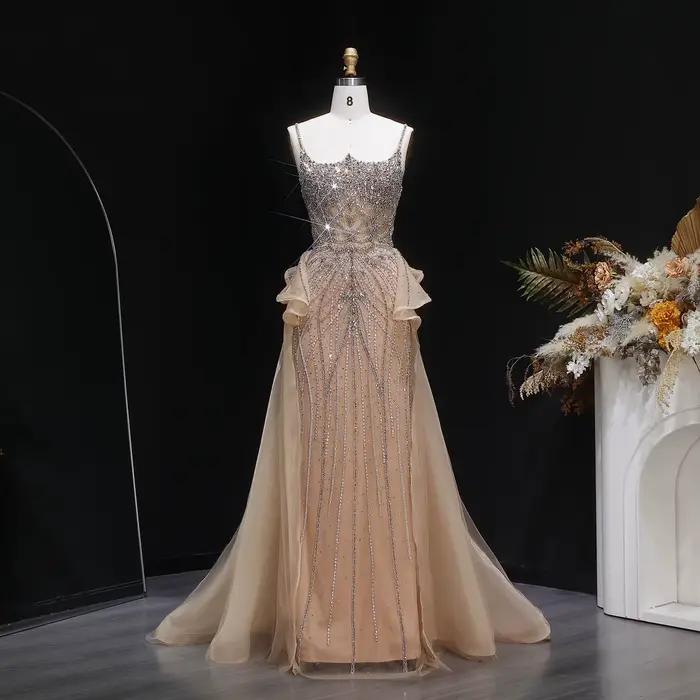 Sharon Said luxe Champagne sirène robe de soirée avec surjupe à volants rose pour les femmes de mariage