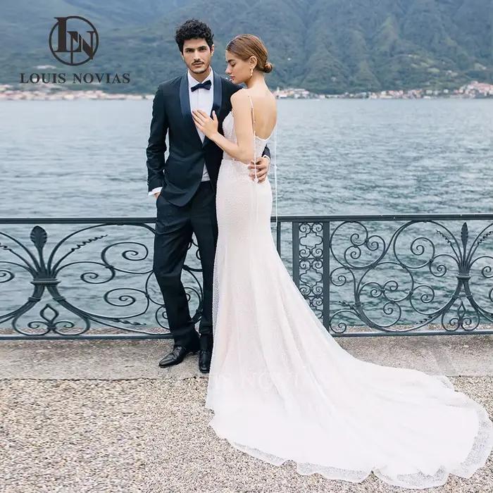 Modiis-Robes de mariée sirène avec manches bouffantes