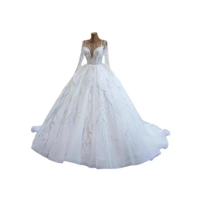 Robe de mariée sexy à col en V profond et manches longues