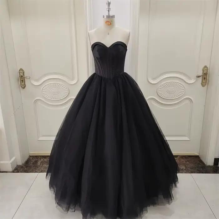 ZJHau23-Robe de Mariée Noire Gothique Personnalisée