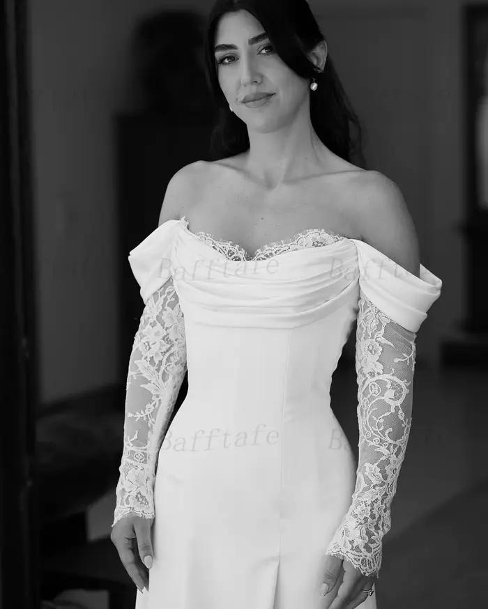 Bafftafe-Robe de Mariée Élégante en Satin et Dentelle à Manches sulf