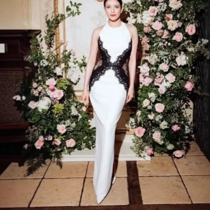 Élégant blanc robe longue femmes licou dos nu décontracté noir dentelle Patchwork fente Maxi robes soirée Cocktail bal 2026