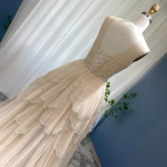 Sharon Said-Robe de Soirée Luxueuse de Couleur Champagne